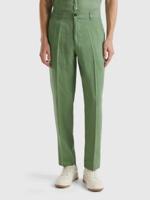 Benetton, Chinos In Pure Linen, size 52, Green, Men United Colors of Benetton