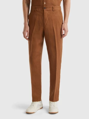 Benetton, Chinos In Pure Linen, size 54, Brown, Men United Colors of Benetton