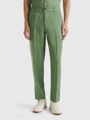 Benetton, Chinos In Pure Linen, size 54, Green, Men United Colors of Benetton