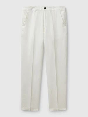 Benetton, Chinos In Pure Linen, Size: 56, Creamy White, Men United Colors of Benetton