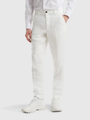Benetton, Chinos In Pure Linen, size 58, Creamy White, Men United Colors of Benetton