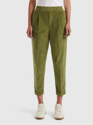 Benetton, Chinos In Velvet With Stretch Waist, size L, Military Green, Women United Colors of Benetton