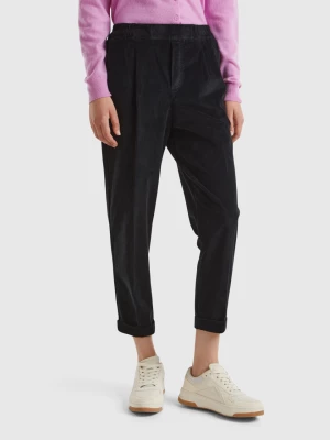 Benetton, Chinos In Velvet With Stretch Waist, size S, Black, Women United Colors of Benetton