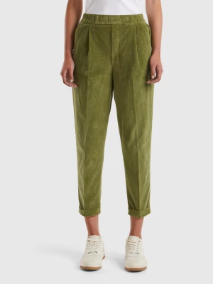 Benetton, Chinos In Velvet With Stretch Waist, size S, Military Green, Women United Colors of Benetton