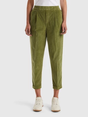 Benetton, Chinos In Velvet With Stretch Waist, size S, Military Green, Women United Colors of Benetton