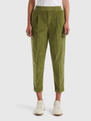 Benetton, Chinos In Velvet With Stretch Waist, size XS, Military Green, Women United Colors of Benetton