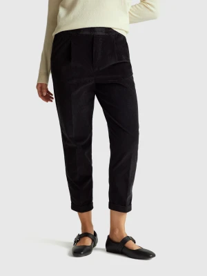 Benetton, Chinos In Velvet With Stretch Waist, Size: XXS, Black, Women United Colors of Benetton