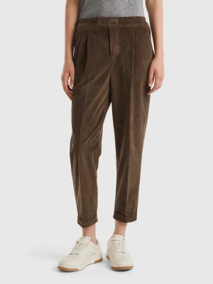 Benetton, Chinos In Velvet With Stretch Waist, Size: XXS, Brown, Women United Colors of Benetton