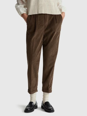Benetton, Chinos In Velvet With Stretch Waist, Size: XXS, Brown, Women United Colors of Benetton