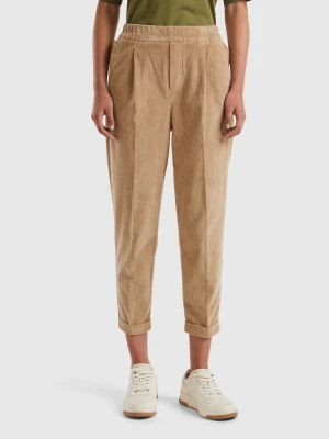 Benetton, Chinos In Velvet With Stretch Waist, Size: XXS, Camel, Women United Colors of Benetton