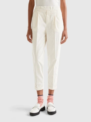 Benetton, Chinos In Velvet With Stretch Waist, Size: XXS, Creamy White, Women United Colors of Benetton