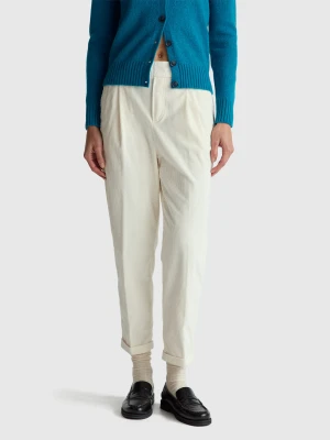 Benetton, Chinos In Velvet With Stretch Waist, Size: XXS, Creamy White, Women United Colors of Benetton