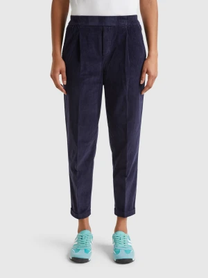 Benetton, Chinos In Velvet With Stretch Waist, size XXS, Dark Blue, Women United Colors of Benetton