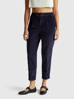 Benetton, Chinos In Velvet With Stretch Waist, Size: XXS, Dark Blue, Women United Colors of Benetton