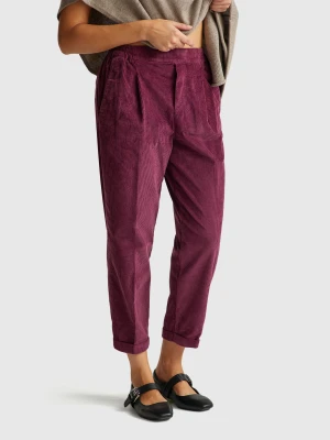 Benetton, Chinos In Velvet With Stretch Waist, Size: XXS, Plum, Women United Colors of Benetton