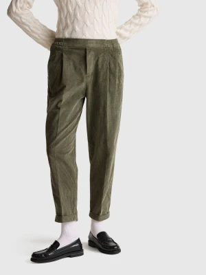 Benetton, Chinos In Velvet With Stretch Waist, Size: XXS, Military Green, Women United Colors of Benetton