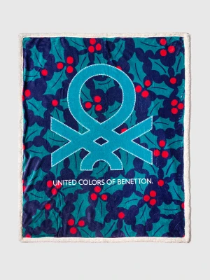 Benetton, Christmas Blanket With Holly, Size: OS, Teal, Women United Colors of Benetton