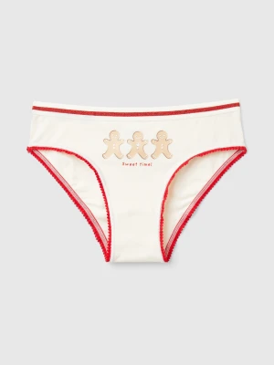 Benetton, Christmas Briefs In Super Stretch Cotton, Size: XXS, Creamy White, Kids United Colors of Benetton