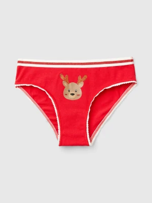 Benetton, Christmas Briefs In Super Stretch Cotton, Size: XXS, Red, Kids United Colors of Benetton
