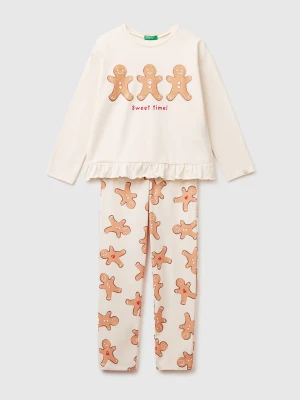 Benetton, Christmas Pyjamas In Warm Stretch Cotton, Size: XXS, Creamy White, Kids United Colors of Benetton