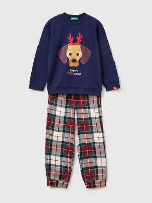 Benetton, Christmas Pyjamas With Check Bottoms, Size: XL, Dark Blue, Kids United Colors of Benetton