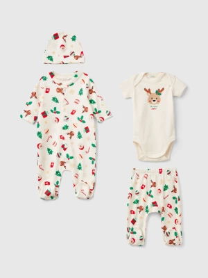 Benetton, Christmas Set In Pure Cotton, size 82, Creamy White, Kids United Colors of Benetton