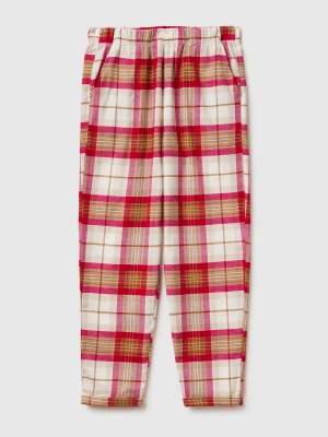 Benetton, Christmas Tartan Flannel Trousers, Size: XXS, Beige, Women United Colors of Benetton