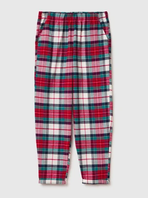 Benetton, Christmas Tartan Flannel Trousers, Size: XXS, Green, Women United Colors of Benetton