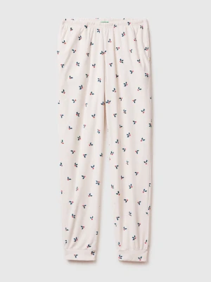 Benetton, Christmas Trousers With Holly Print, Size: XXS, Creamy White, Women United Colors of Benetton