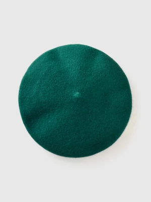 Benetton, Classic Beret In Wool Blend, size OS, Dark Green, Women United Colors of Benetton