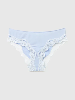 Benetton, Classic Silk Blend Briefs With Lace, Size: XS, Light Blue, Women United Colors of Benetton