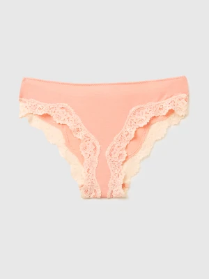 Benetton, Classic Silk Blend Briefs With Lace, Size: XS, Peach, Women United Colors of Benetton