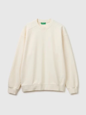 Benetton, Closed Sweatshirt With A Worn Look, Size: XS, Creamy White, Men United Colors of Benetton