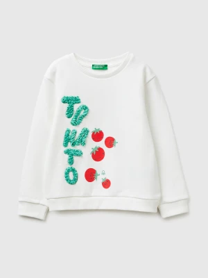 Benetton, Closed Sweatshirt With Embroidery, Size: 116, Creamy White, Kids United Colors of Benetton