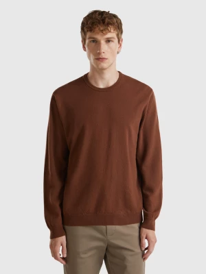 Benetton, Coffee Crew Neck Sweater In Pure Merino Wool, size XL, Brown, Men United Colors of Benetton