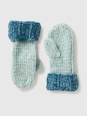 Benetton, Color Block Chenille Mittens, Size: 104-116, Aqua, Kids United Colors of Benetton