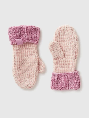 Benetton, Color Block Chenille Mittens, Size: 104-116, Soft Pink, Kids United Colors of Benetton