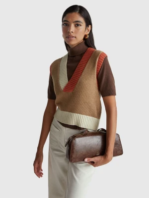 Benetton, Color Block Knit Vest, Size: XS, Camel, Women United Colors of Benetton