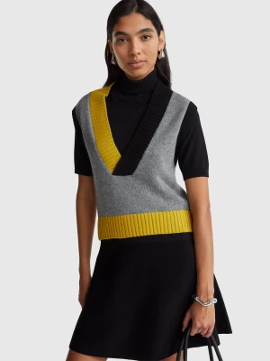 Benetton, Color Block Knit Vest, Size: M, Dark Gray, Women United Colors of Benetton