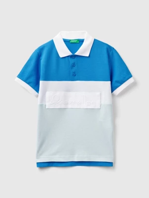 Benetton, Color Block Polo Shirt In Organic Cotton, size 2XL, Blue, Kids United Colors of Benetton