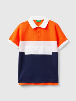 Benetton, Color Block Polo Shirt In Organic Cotton, size 2XL, Orange, Kids United Colors of Benetton