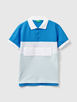 Benetton, Color Block Polo Shirt In Organic Cotton, size L, Blue, Kids United Colors of Benetton