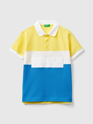 Benetton, Color Block Polo Shirt In Organic Cotton, size L, Yellow, Kids United Colors of Benetton