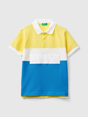 Benetton, Color Block Polo Shirt In Organic Cotton, size M, Yellow, Kids United Colors of Benetton