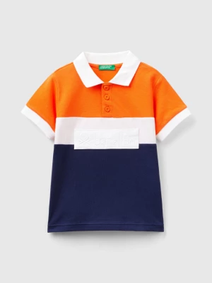 Benetton, Color Block Polo Shirt With Patch, size 104, Orange, Kids United Colors of Benetton