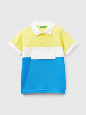 Benetton, Color Block Polo Shirt With Patch, size 104, Yellow, Kids United Colors of Benetton