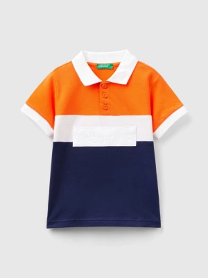 Benetton, Color Block Polo Shirt With Patch, size 90, Orange, Kids United Colors of Benetton