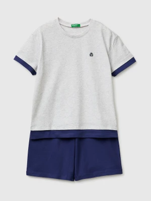 Benetton, Color Block Short Pajamas, Size: XL, Light Gray, Kids United Colors of Benetton