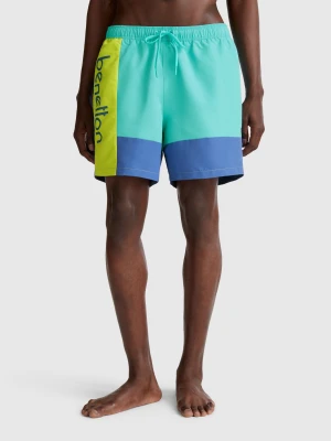 Benetton, Color Block Swim Trunks, size XL, Aqua, Men United Colors of Benetton