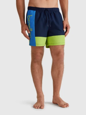 Benetton, Color Block Swim Trunks, size XL, Dark Blue, Men United Colors of Benetton